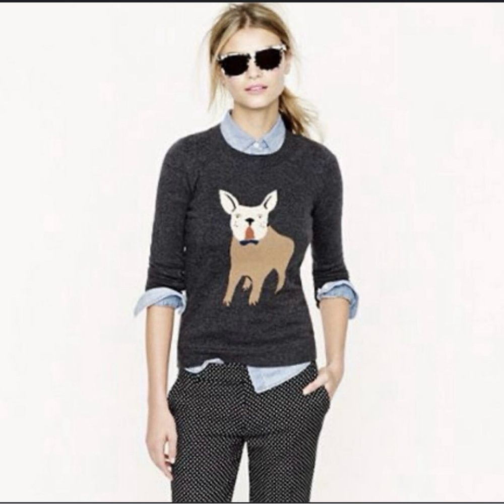 J. Crew Charcoal preppy Sweater with Dog Design